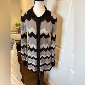 BCBGMAXAZRIA Chevron Wool Blend Longline Cardigan M